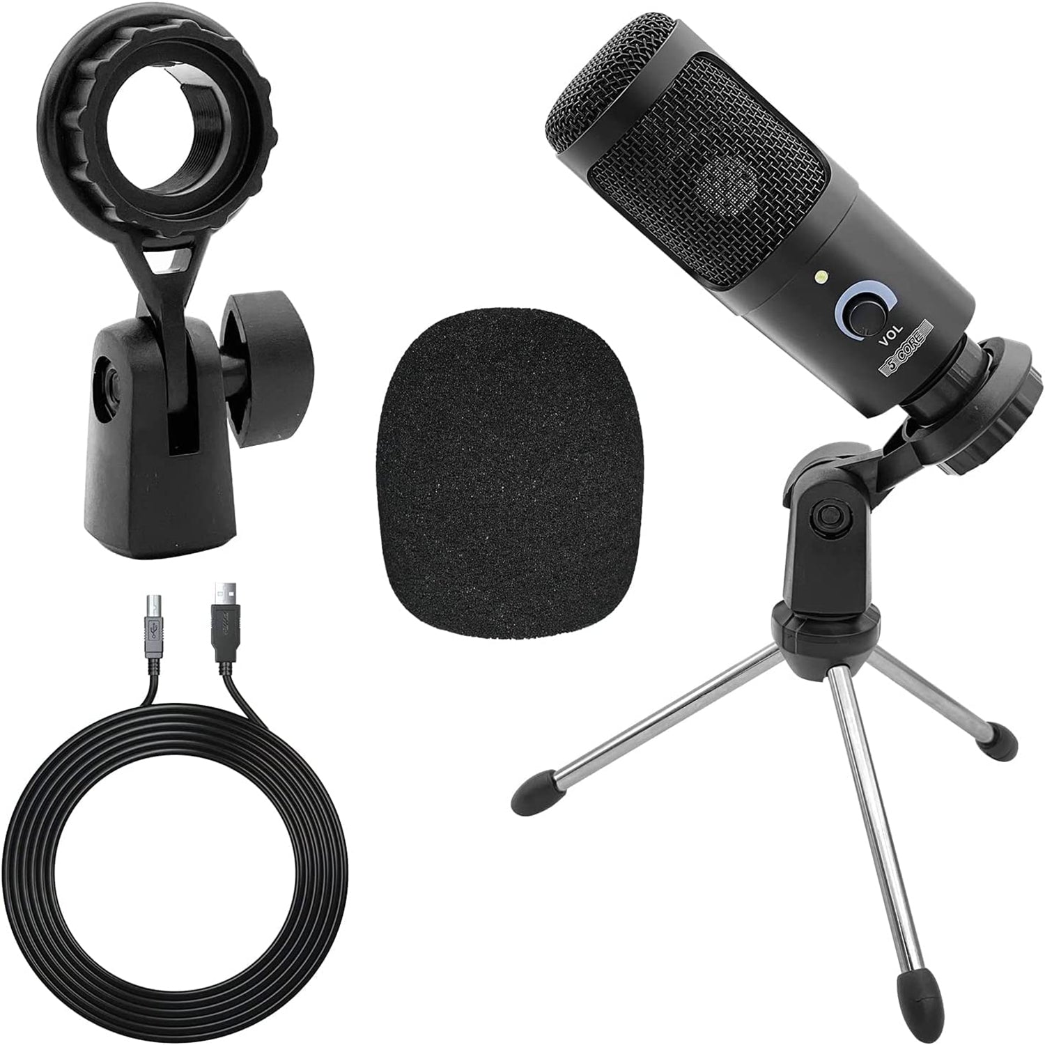5Core Recording Microphone Podcast Bundle w Condenser Mic  Desk Stand  Foam Cover  Shock Mount (US-only)